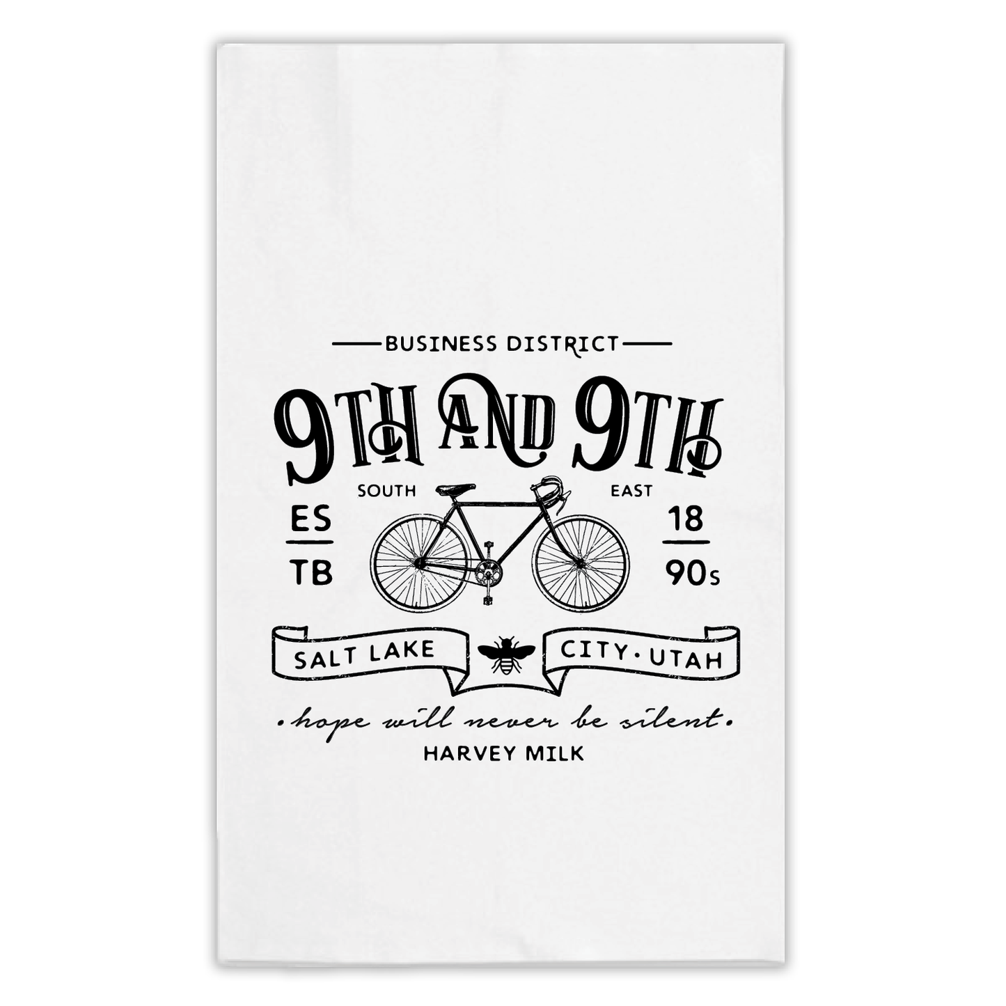 White cotton 9th and 9th Salt Lake City Utah tea towel