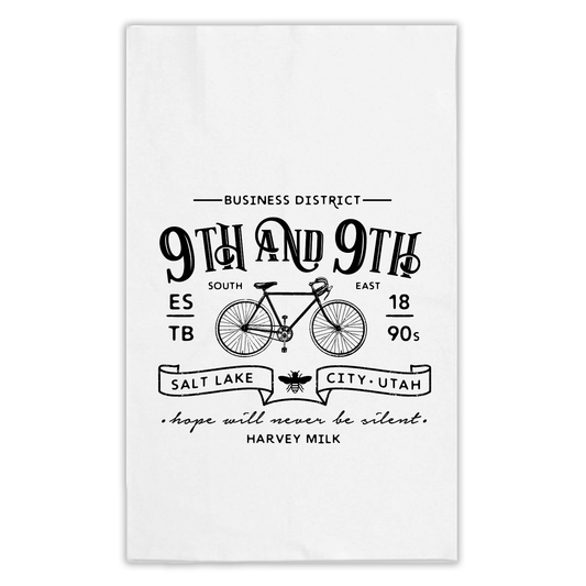 White cotton 9th and 9th Salt Lake City Utah tea towel
