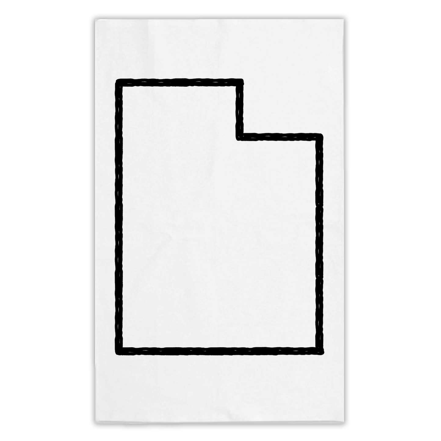 An outline of the state of utah printed in black on a kitchen tea towel