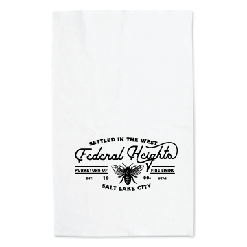 Federal Heights Salt Lake City neighborhood design printed on a white tea towel.